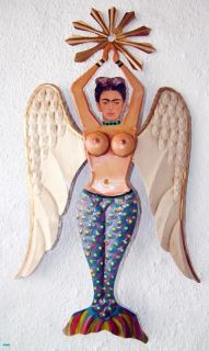 Frida Kahlo Tin Angel Mermaid Mexican Folk Art Wall Hanging Home Decor 