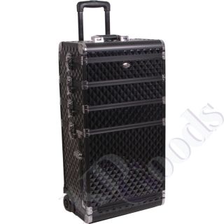 BRAND NEW 4 In 1 All Black Diamond Textured Rolling Makeup Case