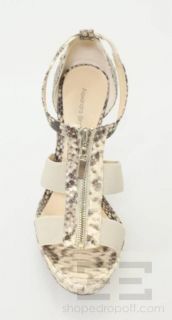 Alexandre Birman Cream & Brown Snakeskin Zip Front Heels Size 9