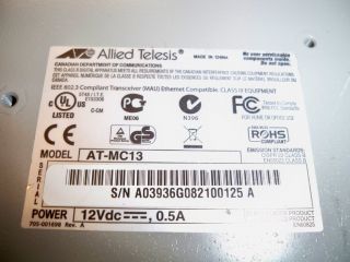 Lot of 4 Allied Telesis at MC13 Ethernet Media Converter w Power 