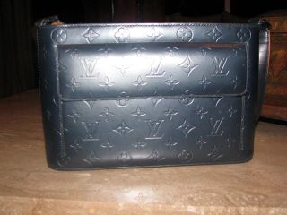 Authentic Louis Vuitton Allston Vernis Mat Blue Handbag