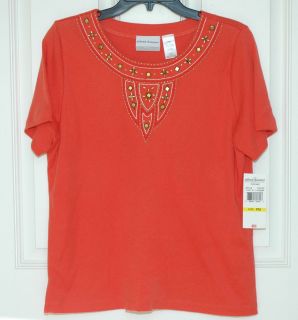 Alfred Dunner Embellished Knit Top Shirt PositanoSz PM Made USA $40 