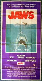 Jaws 75 Scheider Dreyfuss RARE 3 Sheet Movie Poster