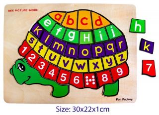Educational Wooden Alphabet and Numbers Jigsaw Puzzle Turtle Character 