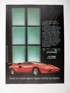Alpine Car Audio Stereo Systems Red Lamborghini 1982 Ad Print 