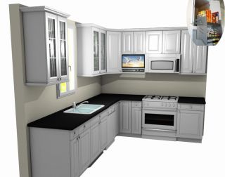   Kitchen Cabinets with Granite Top w 26 Color TV Computer 