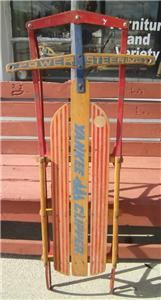   1970S FLEXIBLE FLYER YANKEE CLIPPER WOODEN METAL SNOW SLED TOY #1