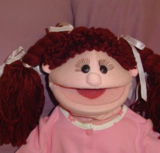 Professional girl puppet wide mouth ventriloquist yarn hair ponie 