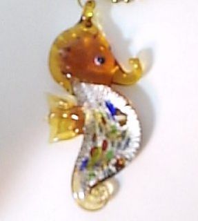 Fan Pull Light Chain Amber Lampworked Glass Seahorse