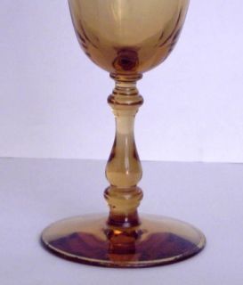 Wine Glass Goblet Amber Spindle Stem Gold Trim Depression