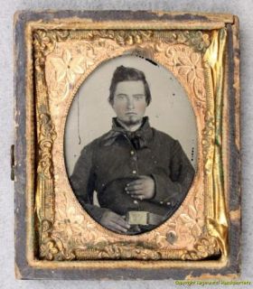 Civil War Ninth Plate Ambrotype of Union Cavalry Man with Saber Belt 