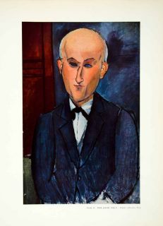1959 Print Max Jacob Portrait Suit Amedeo Modigliani Bald Figure Blue 