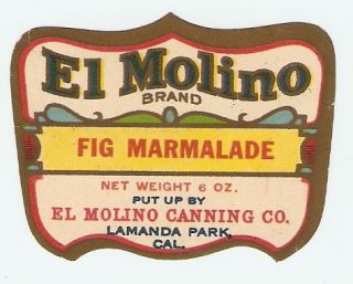   Paper Food Jar Label Fig Marmalade Lamanda Park CA Pre WW2