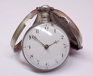 Antique Pocket Watch Wm Hollison London Fusee Verge Silver Pair Case c 