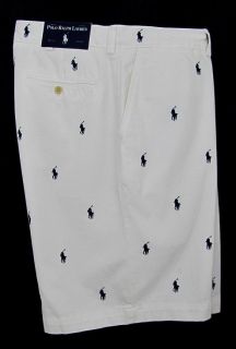 Men Polo Ralph Lauren Navy Pony Logo Golf Prospect Flat White Shorts 