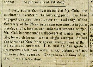 Newspaper Samuel Colt Six Shooter Mines Amistad 1842