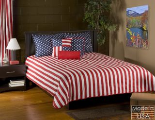 4pc Red/Blue/White American Flag Design Comforter Set Queen