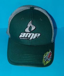 NEW Mens AMP ENERGY Drink Hat Green & Mesh Cap Elastic Mountain Dew 