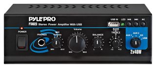 Pyle Home Audio PTAU23 New 2X40W Mini Stereo Power Amplifier w USB Aux 
