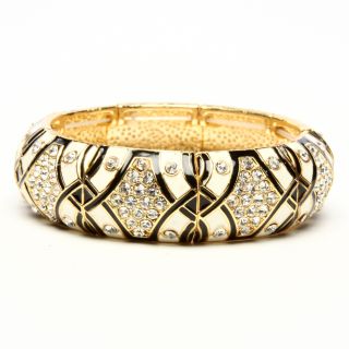 Amrita Singh 18K Gold Beige Black Bracelet Stretch Cuff Crystal $100 