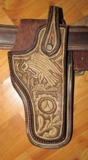   MEXICAN PITEADO & COPPER EMBROIDERED CHARRO HOLSTER & CARTRIDGE BELT