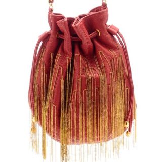 Amrita Singh Red Handbag 18 KT Gold Plated Chain Fringe $250 Necklace 