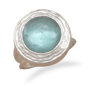 Ancient Roman Glass Sterling Silver Ring Size 6 10