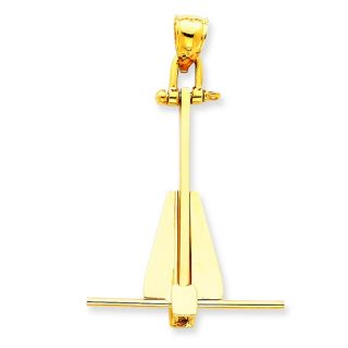   Gold Solid Polished 3 Dimensional Danforth Anchor Charm Pendant