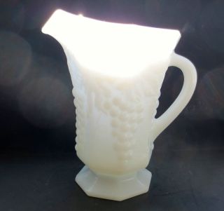 Anchor Hocking Milk Glass Footed Paneled Grape Pitcher Octagon Heavy 