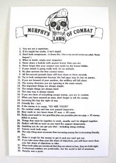 Murphys Laws of Combat Laminated Poster 11 x 17 Motivational Poster 