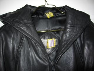 Andrew Marc Black Leather Coat Jacket w Hood L 12 14