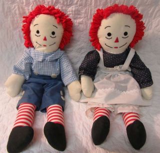 Handmade 24 Inches Raggedy Ann and Andy Dolls EUC Doll Hand Made Tall