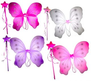Large Girls Glitter Fairy Flower Angel Princess Butterfly Wings Wand 