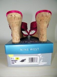 Nine West Anamarie Hot Pink Satin Womens Sandals Shoes 9 1 2 M Wedge 