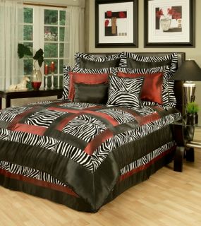   Piece Designer Black/White/Red Animal Print Comforter Set   Queen King