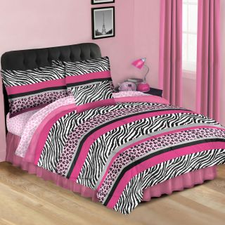 New Pink Zebra Print Striped Safari Comforter Set Sheets Set Bed Decor 