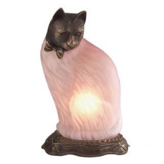 Andrea by Sadek Cat Figurine Brass Glass Accent Table Lamp Night Light 
