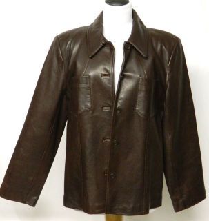 ANN TAYLOR Size L Buttery Soft BROWN LEATHER Jacket BUTTON Front LINED 