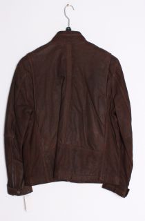 Andrew Marc Mens Duke Brown Distressed Leather Motorcycle Jacket 