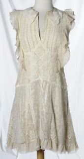 Anna Sui Lace Shimmer Soft Pink Ivory Feminine Bohemian Dress Textural 