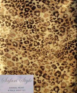 Safari Animal Leopard Print Brown 4pc Queen Sheets Bedding Set New 