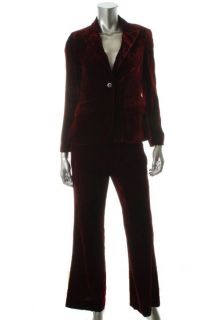 Anne Klein New Red 2pc 1 Button Velvet Pant Suit Petites 2P BHFO 