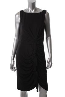 Anne Klein New Black Matte Jersey Ruffled V Neck Cocktail Dress 12 