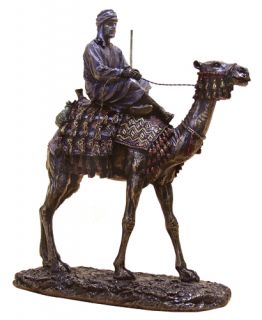 Egyptian Man Riding Camel Bronze Statue Figurine