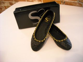 Serena Williams Black Quilted Chain Ballet Flat New