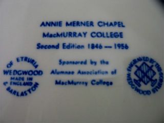 Wedgwood MacMurray College Plates 2 Annie Merner Chapel 2 Main Hall 