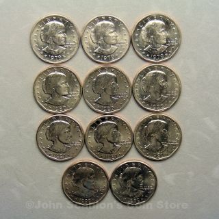   of Uncirculated Susan B Anthony Dollars P D s 11 Coins BU