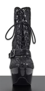 New Fahrenheit Anne Black Sequin Laced Platform Ankle Boots