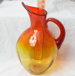L773 Vintage Blenko Amberina Blown Glass Pitcher Applied Handle