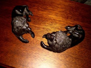 Antique Estate 2 Bronze Brass Lions Bookends 3 Pounds Each Laying Down 